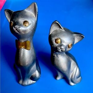 Vintage Pewter Cats Pair